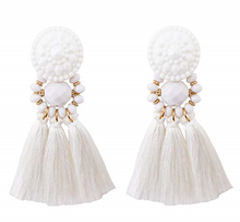 Tri thread large earrings- white/ Black