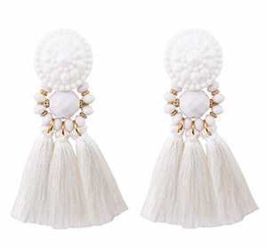 Tri thread large earrings- white/ Black
