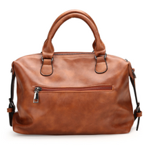 Brown leather small messenger bag + clasp cuff