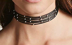 Black leather multi layer choker