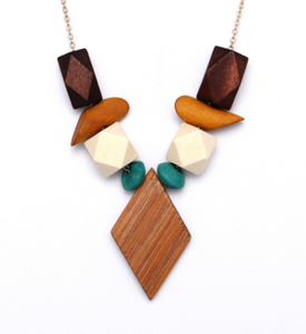 Geometric wood pendant bohemian styled neck piece