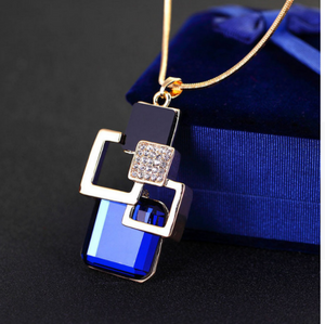 European / American rhinestone geometric pendant-sweater chain