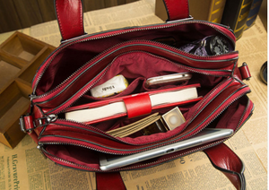 Genuine leather - Maroon bag with clasped handles