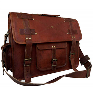 'Distressed' look leather laptop bag