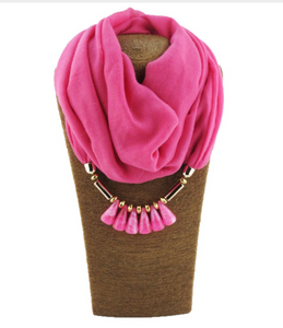 2 in 1 Beaded silk scarf- Necklace Scarf ( 6 colors available)