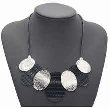 Round shield metal pendant necklace
