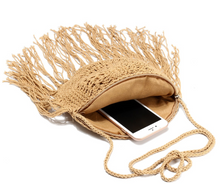 Wicker tasseled bag