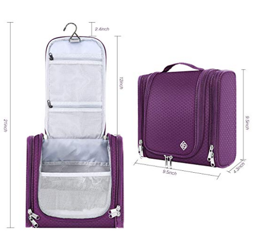 Toiletry carry along hang bag - Black/ Purple